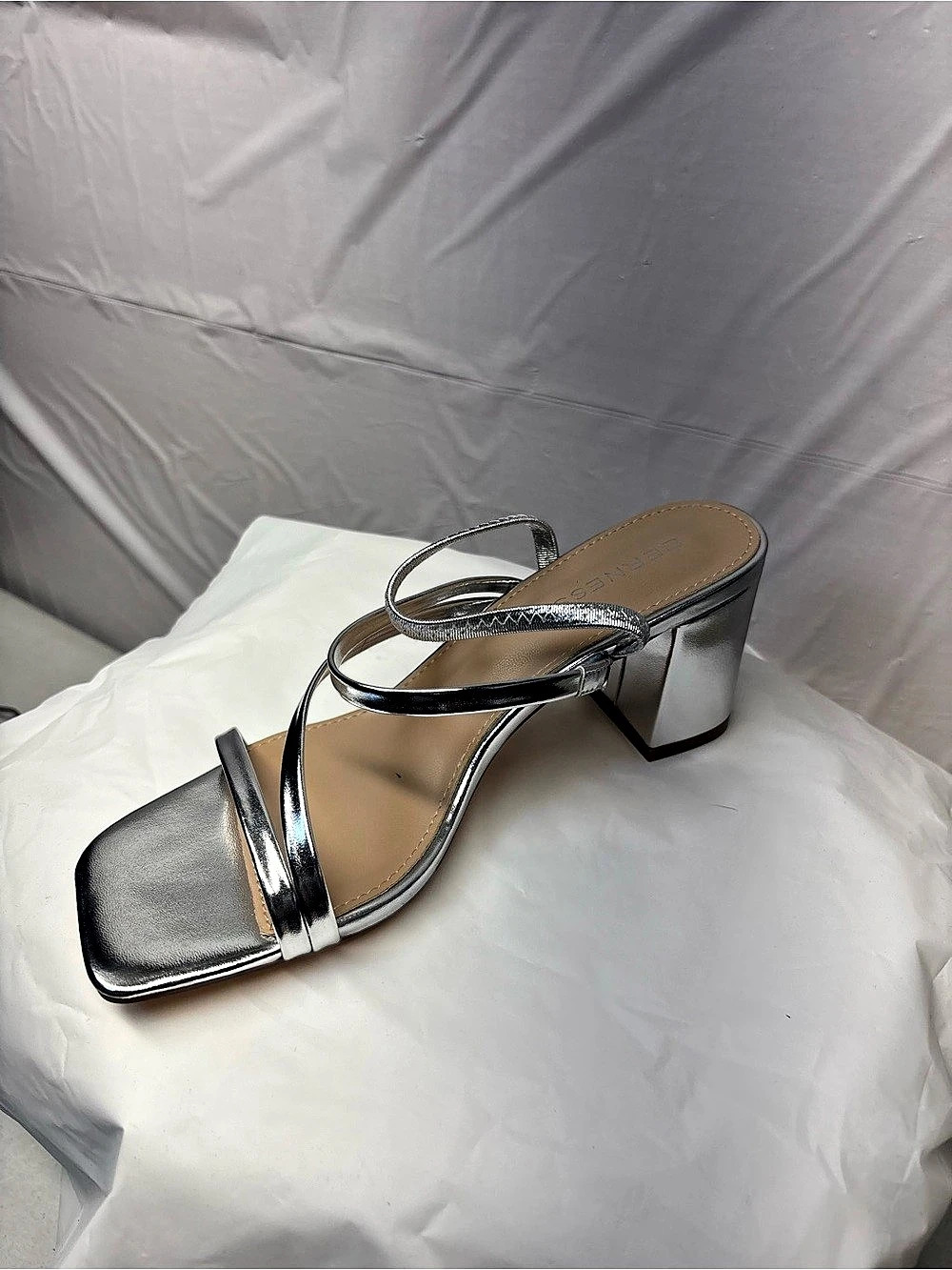 Berness Emmarie Strappy Block Heel Sandals Silver US 7